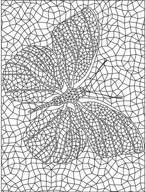 Mosaic Butterfly template Mosaic Art Drawing, Mosaic Coloring Pages, Butterfly Colouring, Adult Color By Number, Geometric Butterfly, Geometric Coloring Pages, Coloring Pages For Grown Ups, Abstract Coloring Pages, Pattern Coloring Pages