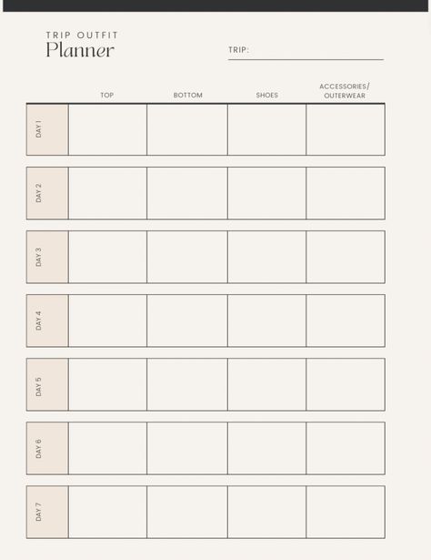 Outfit Planner Template, Outfits For Vacation, Free Travel Planner, Travel Planner Template Free Printable, Travel Outfit Planner, Free Travel Planner Template, Bullet Journal Vacation Planning, Vacation Planner Template, Feeling Blah