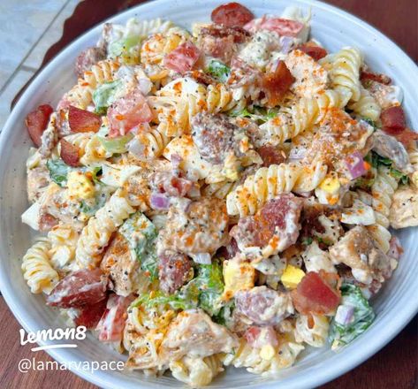 Chicken Cobb Pasta Salad 🥗  | Gallery posted by LaMarva Pace | Lemon8 Chicken Cobb Pasta Salad, Cobb Salad Pasta, Cobb Pasta Salad Recipe, Frito Taco Salad, Taco Salad Ingredients, Easy Taco Salad Recipe, Mac Salad Recipe, Summer Pasta Salad Recipes, Chicken Caesar Pasta Salad