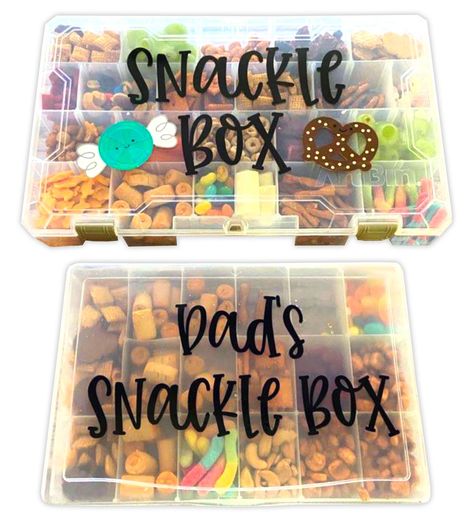 Snackle Boxes Snackle Box Ideas For Fathers Day, Snackel Box Ideas, Snackle Box Ideas Candy, Personalized Snackle Box Ideas, Snack Tackle Box For Kids, Snacklebox Charcuterie, Travel Charcuterie Board Ideas, Snackbox Gift Ideas, Snackle Box Ideas Airplane