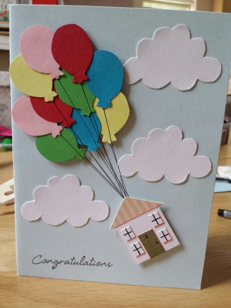 Congratulations new home homemade card DIY balloons Welcome Home Cards Diy, Welcome Home Card Ideas, Diy Congratulations Card, Welcome Home Cards, Cute Congratulations, Balloon Card, Housewarming Card, Homemade Card, New Home Card