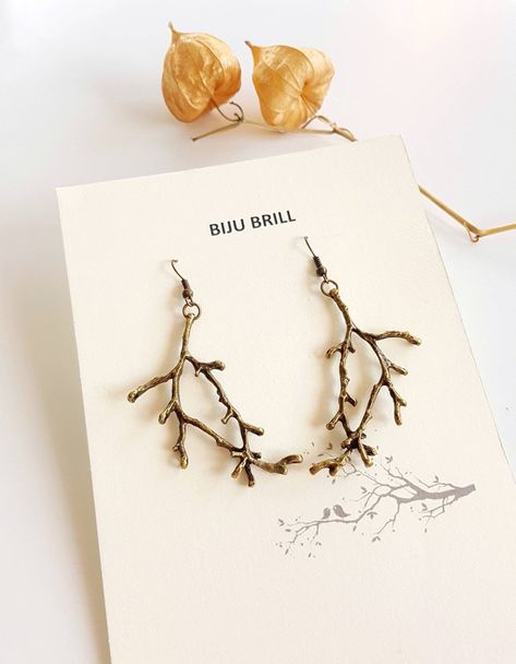 Animal Creatures, Twig Jewelry, Tree Charms, Antler Pendant, Woodland Jewelry, Branch Earrings, French Hook Earrings, Metal Tree, Nature Jewelry