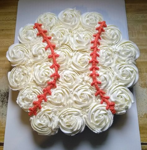 Baseball Cupcake Cakes Pull Apart, Phillies Cupcake Cake, Simple Baseball Cake, Baseball Cupcake Cake, Astros Cake, Baseball Cupcake Cakes, Baseball Cakes, Baseball Birthday Cakes, Baseball Cupcakes