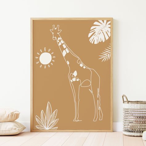 Jungle Line Art, Giraffe Bedroom, Animal Line Art, Jungle Prints, Giraffe Nursery Decor, Boho Safari, Minimalist Kids Room, Jungle Theme Nursery, Minimalist Nursery