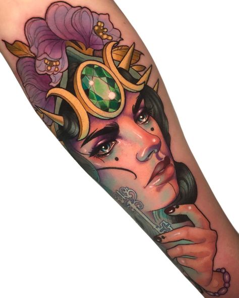 Underworld Goddess, Neo Tattoo, Neo Trad Tattoo, Funky Tattoos, Goddess Tattoo, Art Nouveau Illustration, Tatuaje A Color, Modern Tattoos, Tattoo Art Drawings