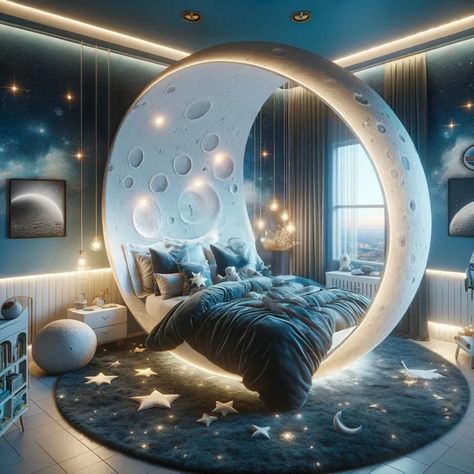 Dream Among the Stars: Spherical Space-Themed Kids Beds for Cosmic Adventures Galaxy Room Design, Space Themed Bedroom Aesthetic, Nightmare Before Christmas Bedding, Outer Space Bedroom, Moon Things, Galaxy Bedroom, Boys Room Diy, Galaxy Room, Star Room