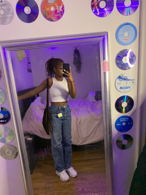 Shoes - nike shox tl Top - Depop Jeans - Levi’s 501 Bag - hand sewn by me Nike Shox Outfit Woman, Shox Nike Outfit, Nike Shox Tl Outfit, Nike Shox Outfit, Depop Jeans, Nike Shox Tl, Nike Shox R4, Nike Shox Nz, 90s Inspired Outfits