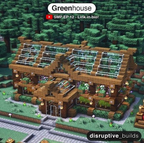 Minecfrat House Ideas, Minecraft Server Builds, Barn House Minecraft, Mc Greenhouse, Greenhouse Minecraft Ideas, Minecraft Roads Design, Minecraft Greenhouse Ideas, Greenhouse Minecraft, Minecraft Stores