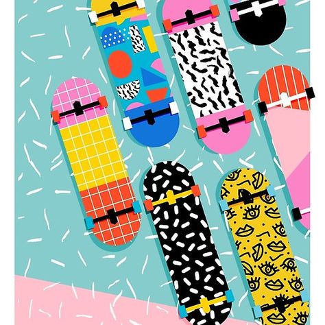 Troom Troom, Painted Skateboard, Memphis Art, Skateboard Deck Art, Skateboard Art Design, Memphis Pattern, Ipad Snap, 1980s Design, Pop Color