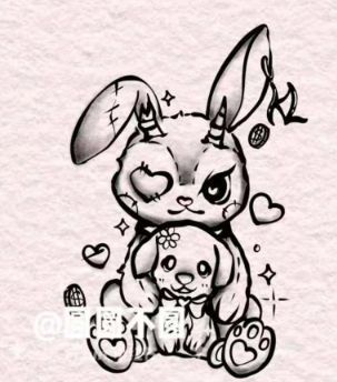 Scary Bunny Drawing, Witchcraft Doodles, Marionette Tattoo, Voodoo Doll Tattoo, Black Skull Tattoo, Doll Tattoo, Eyeball Art, Doll Drawing, Bunny Tattoos