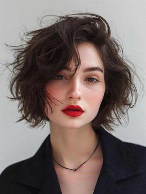 Trendy Chin-Length Hairstyles for 2024 Cute Shortish Haircuts, Short Hair Above Chin, French Bob Fine Hair Round Face, 30s Hair, Shortish Haircuts, Wavy Pixie Cut, Chin Length Haircuts, Chic Haircut, Cute Bob