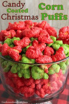 Candy Coated Christmas Corn Puffs - Garden Seeds and Honey Bees Corn Puffs Recipes, Puffcorn Recipes, Rice And Turkey, Cashew Chicken Lettuce Wraps, Turkey Steaks, Puffed Corn Recipes, Caramel Puff Corn, Bunny Pretty, Puff Corn