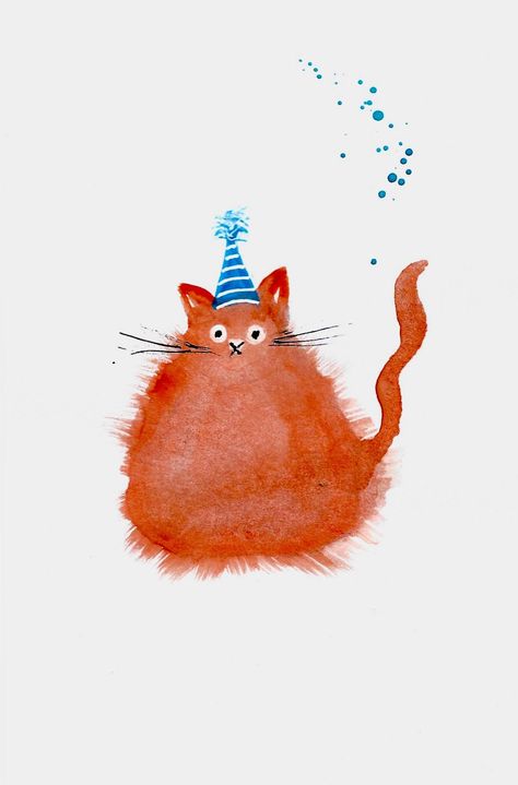 READY TO SHIP, Cute Cat, Hand Painted, Fuzzy Orange Cat, Watercolor Art, Set of 10, Premium 5.5\" x 4\" Folded Note card Prints With Envelopes Cat Birthday Card Watercolor, Cats Watercolor Paintings, Whimsical Birthday Cards, Funny Watercolor Cards, Funny Watercolor Birthday Cards, Funny Watercolor Paintings, Simple Watercolor Birthday Card, Cat Art Whimsical, Watercolor Bday Cards