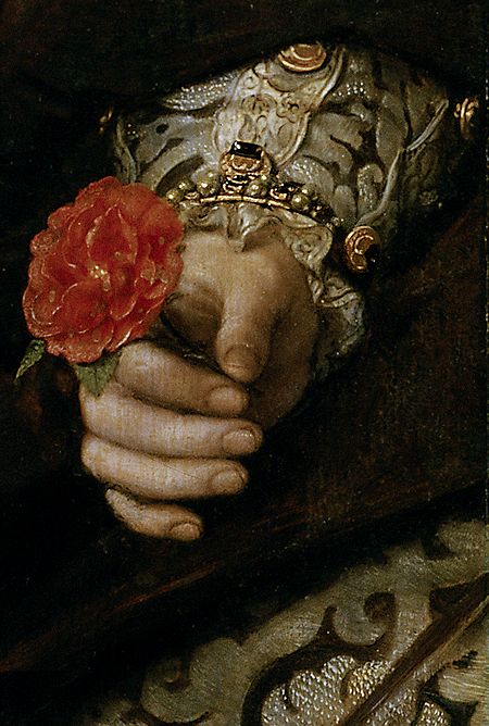 María Tudor (detail), 1554, by Empress Maria of Austria, wife of Maximilian II, 1551, by Antonio Moro (aka. Anthonis Mor, and Anthonis Mor van Dashorst) (Dutch, 1517-1577) Mary Tudor, Holy Art, Dutch Masters, Painting Details, Old Paintings, Classical Art, Detail Art, Rembrandt, Wikimedia Commons