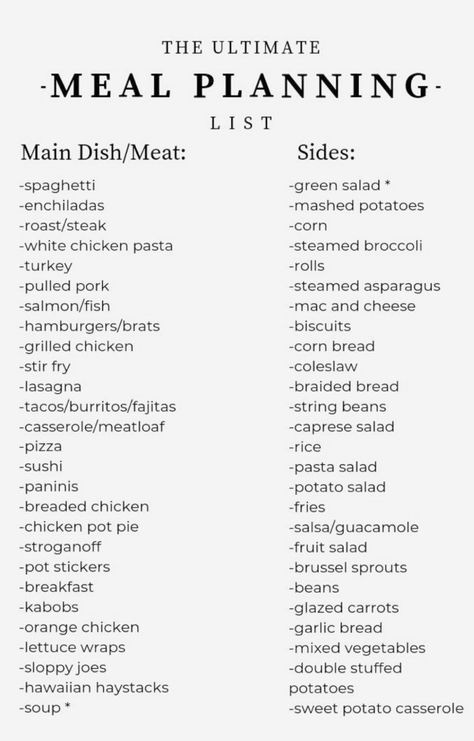 Home Food Menu Meal Planning, Meal List Ideas, Dinner Ideas List, String Bean Casserole, Meal Planning Healthy, Dinner List, Turkey Rolls, Family Meal Planning Healthy, Breakfast Beans