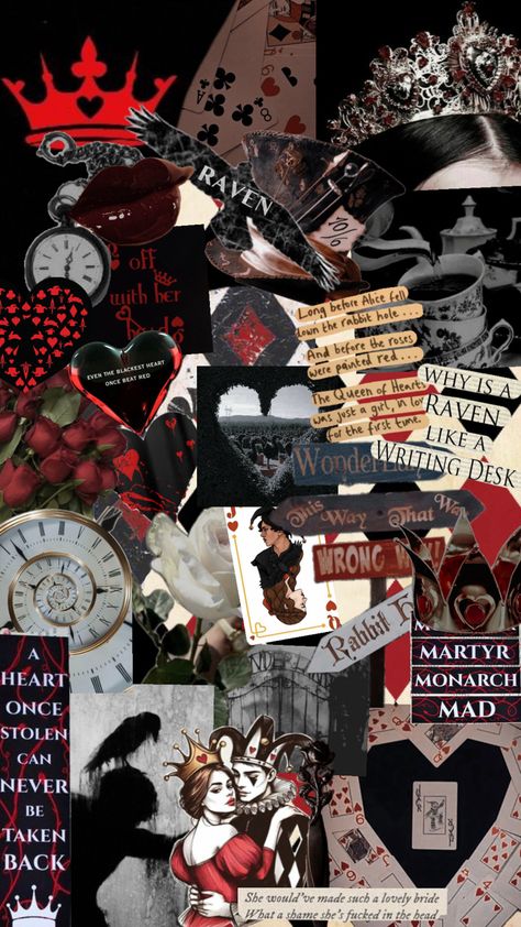 #heartless #aliceinwonderland #bookish #merissameyer #lunarchronicals #offwithhishead #wonderland #whiterabbit #joker #jest #cath #raven Jest And Cath Heartless Aesthetic, Heartless Aesthetic Wallpaper, Jest Heartless, Heartless Aesthetic, Off With His Head, Single Book, White Rabbit, Queen Of Hearts, Black Heart