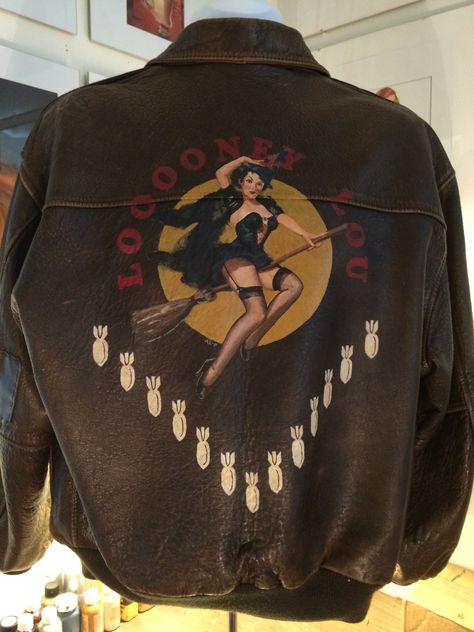 Looooney Lou - hand painted jackets Aachen Germany, Painted Leather Jacket, Jacket Art, Flying Jacket, Leather Jacket Men Style, Leather Flight Jacket, Biker Lifestyle, Battle Jacket, Altimeter