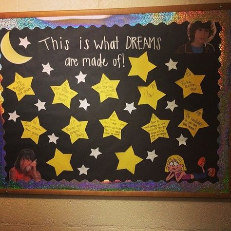 New bulletin board #lizziemcguire #ralife, Disney Hall Goal Setting Board, Disney Hall, College Bulletin Boards, Stars Classroom, Interactive Bulletin Boards, Ra Bulletins, Ra Bulletin Boards, Disney Classroom, Preschool Bulletin