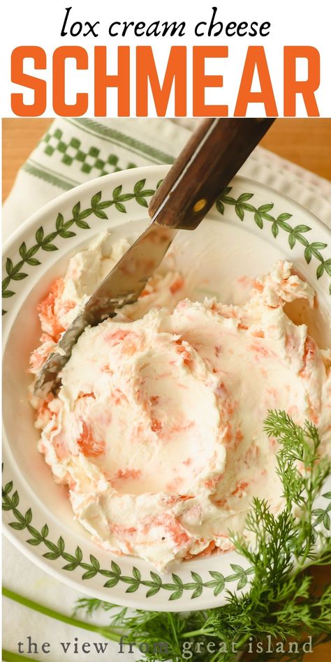 My lox cream cheese schmear is a simple spread that combines tangy cream cheese with silky smoked salmon for an absolutely fabulous bagel topper or tea sandwich filling. Schmear Recipes, Deli Ideas, Smoked Salmon Spread, Cream Cheese Spread Recipes, Bagel Spread, Cheese Spread Recipes, Smoked Salmon Cream Cheese, Tea Sandwich, Smoked Salmon Bagel