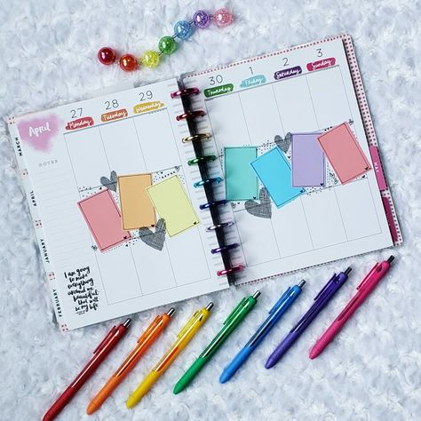 Classic Happy Planner Layout Ideas, Rainbow Bujo Theme, Vertical Planner Layout Ideas, Planner Spread Ideas, Happy Planner Vertical Layout Ideas, Happy Planner Horizontal Layout Ideas, Happy Planner Spread, Rainbow Doodle, Happy Planner Ideas