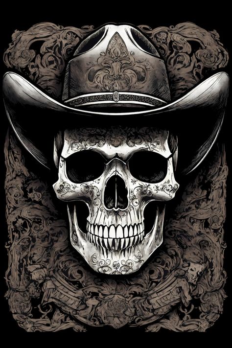 Western Gothic Skull T-Shirt Bandana Ornament, Western Skull, Western Gothic, Western Artwork, Skull Pictures, Skulls Drawing, Gothic Skull, Skull T Shirt, Skull Tshirt