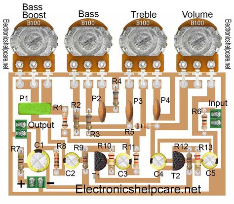 Bass boost circuit Tone Control, Pre Amplifier Circuit Diagram, Bass Treble Circuit Diagram, Tone Control Circuit Diagram, Lm3886 Amplifier Circuit, La4440 Amplifier Circuit Diagram, Diy Audio Projects, Car Audio Amplifier, Class D Amplifier Pcb Layout