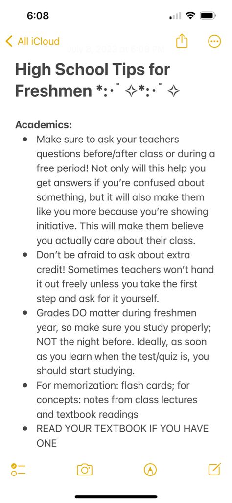 Tips For Upcoming Freshman, What Classes To Take In High School, How To Be A Good Student High School, Ninth Grade Tips, Highschool Freshman School Supplies List, Highschool Must Haves, How To Get Ready For High School, How To Be Cool In High School, First Day Of High School Tips