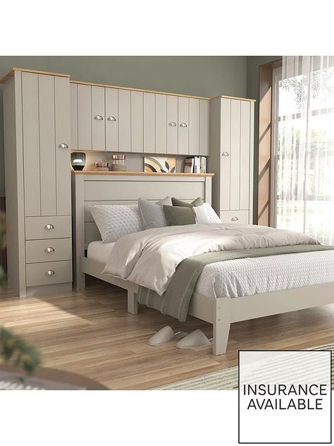 Fitted Wardrobe Above Bed, Ikea Over Bed Wardrobe, Wardrobe With Bedside Table, Built In Bedroom Furniture, Bed Side Wardrobe Design, Small Space Organization Bedroom, Over Bed Wardrobe, Wardrobe Next To Bed, Storage Around Bed