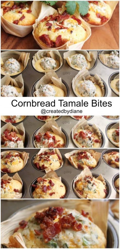 cornbread tamale bites @createdbydiane Tamale Bites, Jalapeno Cheese, Football Food, Muffin Tins, Small Bites, Yummy Appetizers, Appetizers For Party, Appetizer Snacks, Cornbread