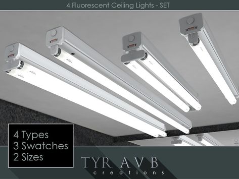 TyrAVB's 4 Florescent Ceiling Lights - SET Sims 4 Ceiling, Celing Light, Salon Lighting, Sims 4 Piercings, School Tables, Modular Carpet, The Sims 4 Packs, House Essentials, Sims 4 Expansions