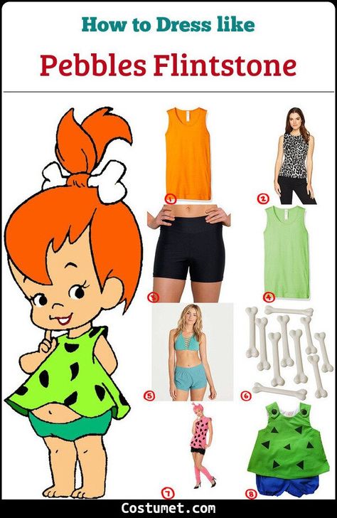 Wilma And Pebbles Costume, Fred Wilma Pebbles Costume, Pebbles Flintstone Costume Woman, Pebbles Costume Women, Pebbles Costume Diy, Flintstone Halloween Costume, Diy Flintstones Costumes, Diy Pebbles Costume Woman, The Flintstones Costumes