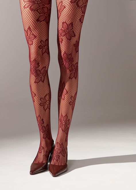 Macro Floral Motif Mesh Tights - Fishnet - Calzedonia Funky Tights, Mesh Tights, Floral Tights, Cute Tights, Shaping Tights, Nye Outfits, Patterned Tights, Fishnet Tights, Fashion Tights