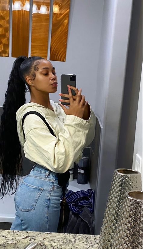 Curly Long Ponytail Black Women, High Long Ponytail Hairstyles, See In Ponytail, Low Pony Tailed Hairstyle Black Women, Wavy Ponytail Hairstyles For Black Women, Long Curly Ponytail Hairstyles, Cute Hairstyles Black Girls Weave, Mid Curly Ponytail, Breezy Wave Ponytail