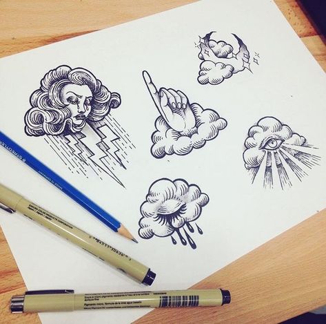 Rain Cloud Lightning Tattoo, Rain Cloud Tattoos, Cloud Rain, Petit Tattoo, Tatuaje A Color, Tattoo Portfolio, Tattoo Flash Art, Flash Art, Tattoo Design Drawings