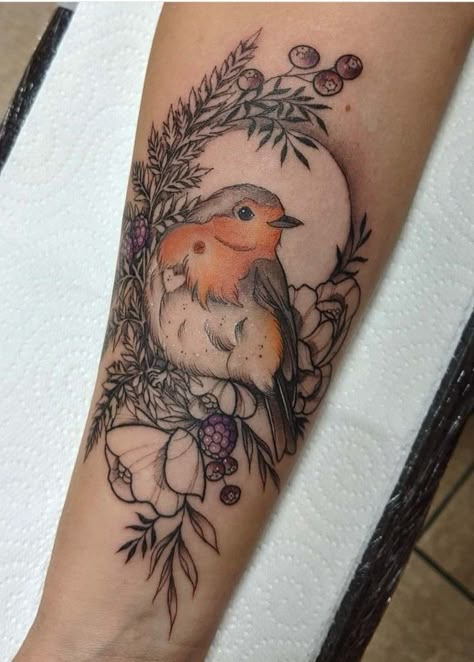 Robin Sleeve Tattoo, Rembrance Tattoo, Mother Bird Tattoo, Robin Arm Tattoo, Robin Flower Tattoo, Mandala Robin Tattoo, Flower And Bird Tattoo Sleeve, Floral Robin Tattoo, Chickadee Tattoo Traditional