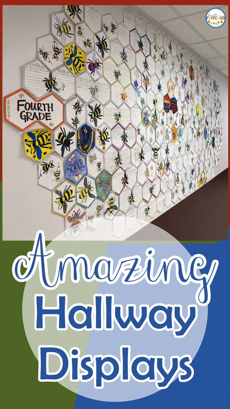 Grade Level Art Project, Class Art Bulletin Board, Class Hallway Work Displays, Lobby Bulletin Board Ideas, Work Display Bulletin Boards Hallways, Bulletin Board Hallway, Interactive Art Bulletin Boards, Grade 5 Classroom Decoration, First Grade Hallway Display