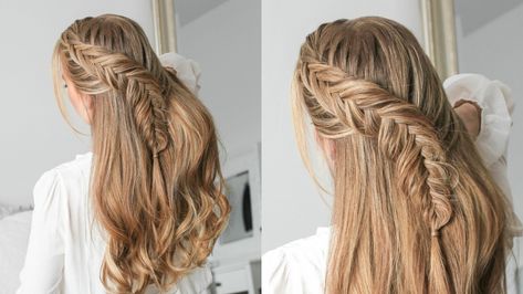 Formal Masquerade, Cute Hairstyles Ideas, Fish Tail Braids, Dutch Fishtail, Dutch Fishtail Braid, Everyday Curls, Missy Sue, Braided Half Updo, Tail Braids