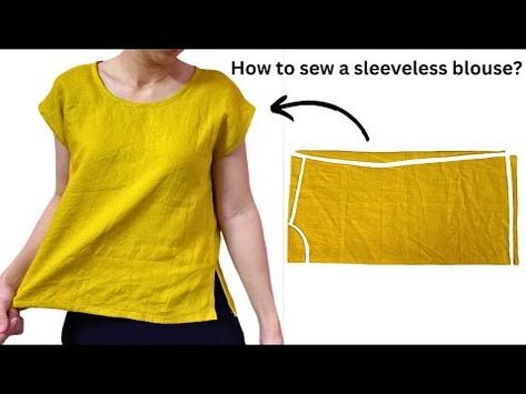 (1515) DIY//Sleeveless Linen Blouse/How to sew a Sleeveless Blouse/for beginners. - YouTube Sleeveless Blouse Pattern, Sleeveless Top Pattern, Simple Blouse, Blouse Diy, Linen Blouse, How To Sew, Learn To Sew, Blouse Pattern, Top Pattern