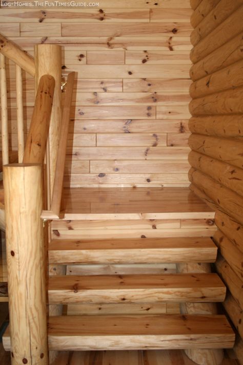 pics of inside log homes | ... Log Staircase For Our Log Cabin - The Fun Times Guide to Log Homes Log Staircase, Building A Log Cabin, Cabin Stairs, Cabin Fun, Space Saving Staircase, Log Home Interior, Rustic Staircase, Rustic Stairs, How To Build A Log Cabin