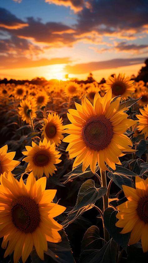 Sun Flowers Wallpaper, Sunflower Sunset, Sunflower Photography, Yellow Petals, Sunflower Pictures, Sun Flowers, Sunflower Wallpaper, Pretty Landscapes, Flower Art Images