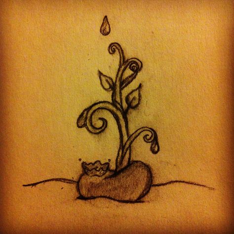 The BIGGEST adventures start in the most inconspicuous places. Jack the Giant Slayer inspired bean sprout. Jimsonweed Tattoo, Tree Sprout Tattoo, Sprout Tattoo Plant, Bean Sprout Tattoo Simple, Bean Sprout Tattoo, Bean Sprout Drawing, Bean Tattoo, Giant Slayer, Jack The Giant Slayer