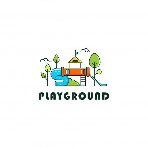 Playground logo | Premium Vector #Freepik #vector #logo #tree #cartoon #landscape Playground Logo Design, Tree House Logo, Playground Logo, Cartoon Landscape, Logo Tree, Tree Cartoon, Cafe Logo Design, Adventure Logo, Children Park