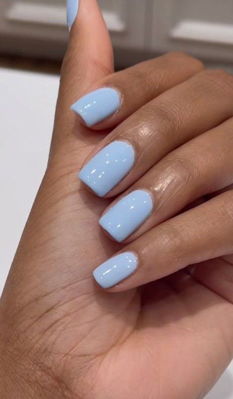 Nail Colors For School, Basic Light Blue Nails, Basic Nail Ideas Square, Square Acrylic Nails Light Blue, Really Light Blue Nails, Solid Light Blue Nails, Simple Nails Light Blue, Blue Plain Nails, Light Blue Natural Nails