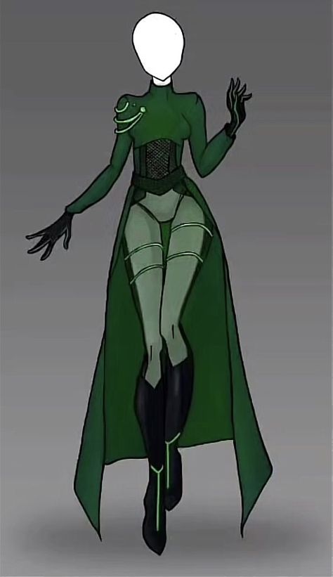 Super Hero Inspiration, Green Super Hero Suit Female, Black Superhero Suit Design, Hero Oc Character Design Marvel, Green Fantasy Outfit Drawing, Green Hero Costume Design, Plant Superhero Costume, Marvel Suits Design Male, Green Clothes Drawing