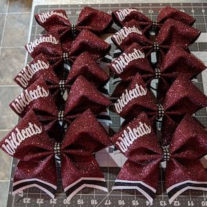 Cheer Bow Ideas, Cheer Bow Holder, Cute Cheer Bows, Cheer Competition, Custom Cheer Bows, Cheer Megaphone, Cheer Hair Bows, Glitter Cheer Bow, Cheer Camp