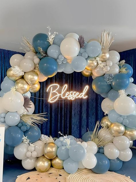 Blue Balloon Garland, 21st Ideas, 50th Bday, Wedding Balloon Decorations, Birthday Wall, Blue Balloon, Garland Arch, Wedding Party Supplies, Anniversary Decorations