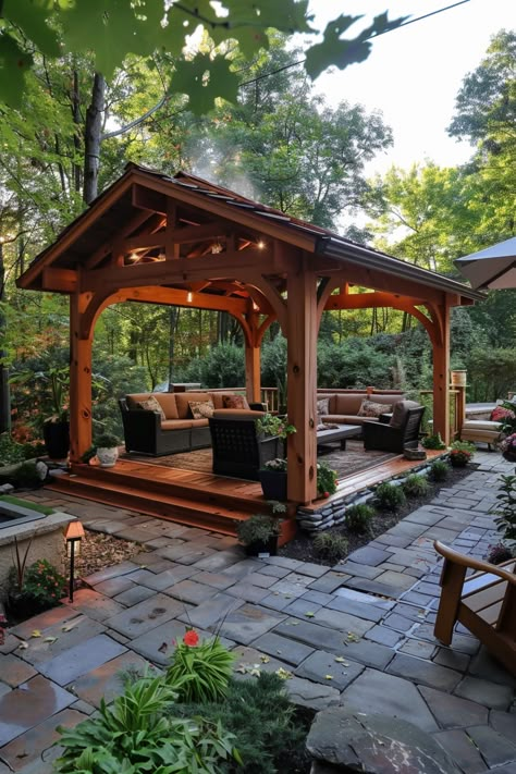 13 Outdoor Gazebo Ideas To Transform Your Backyard - DreamyHomeStyle Screened Pavilion Backyard, Gazebo In Backyard, Wooden Gazebo Ideas Backyard, Tin Roof Gazebo, Outdoor Gazebo Decorating Ideas, Gazebo Seating Ideas, Diy Gazebo Ideas, Screened Gazebo Ideas Backyard, Patio Gazebo Ideas