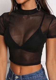 Black Mesh Crop Top, Fest Outfits, Outfit Jeans, Crop Top Outfits, Cropped Tops, Mode Inspo, Junior Outfits, Edgy Outfits, Outfits Casual