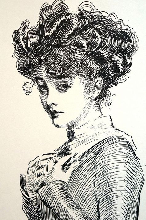 Marcus Black 1844 Charles Dana Gibson, Dana Gibson, Portfolio Print, Victorian Illustration, Gibson Girl, Arte Sketchbook, Arte Inspo, Portrait Sketches, Ink Illustrations