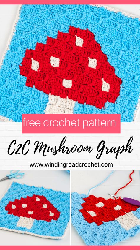 Mushroom C2C Crochet Graph - Winding Road Crochet - Free pattern #cornertocorner #c2c #c2ccrochet #mushroom C2c Crochet Pattern Free Fall, Mushroom Blanket Crochet Pattern, Crochet Mushroom Blanket Pattern Free, C2c Crochet Graph Patterns Free Charts, Crochet Mushroom Blanket, C2c Graphgan Charts Free, Crochet Graph Patterns Free Charts, Crochet Mushrooms, Graphic Crochet